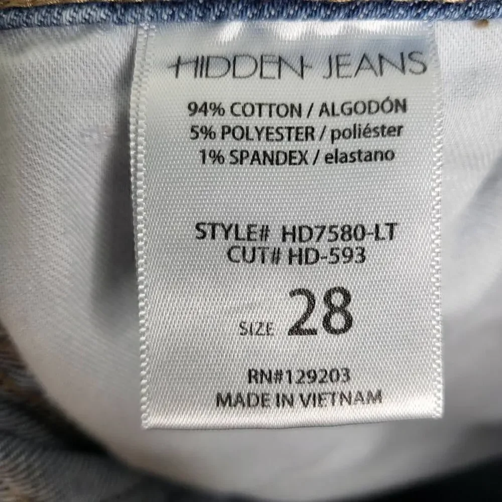 Hidden Distressed Side Piping Fringe Raw Hem Jean Denim Size 28